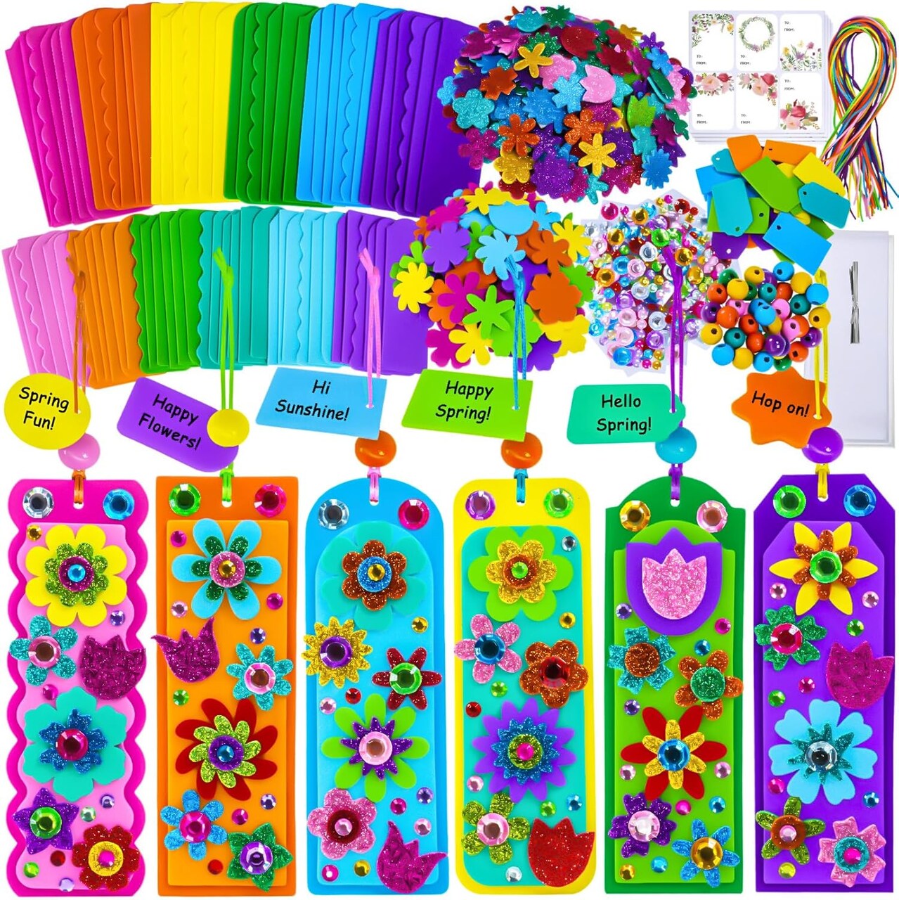 36 Sets Spring Flower Craft Kits Easter Crafts DIY 3D Tuilp Sunflower Flower Bookmarks Ornaments Art Sets Foam Stickers Arts and Crafts
